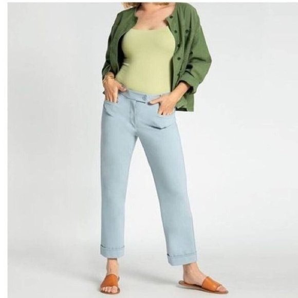 Betabrand Cropped Cuffed Pants Size L Petite in Sky Blue Color